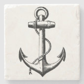 Vintage Nautical Anchor Illustration Steinuntersetzer (Vorderseite)