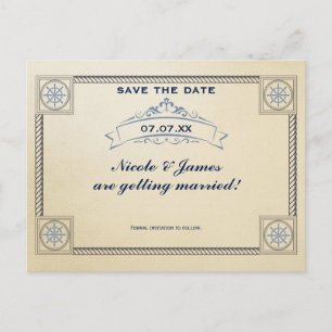 Vintage Nautical Beach Wedding Save the Date Card Ankündigungspostkarte