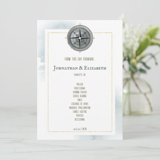 Vintage Nautical Compass-Hochzeit Programm (Stehend Vorderseite)