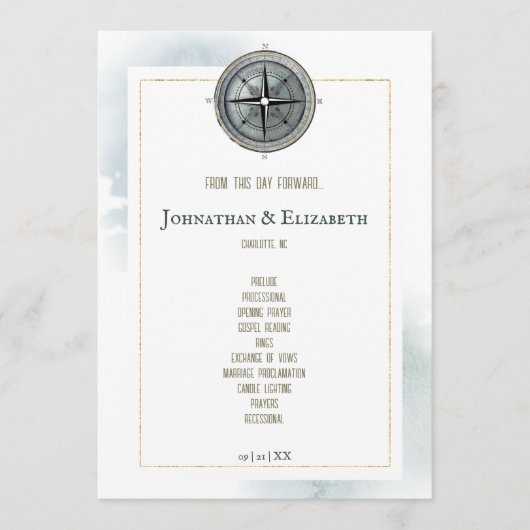Vintage Nautical Compass-Hochzeit Programm (Vorderseite)