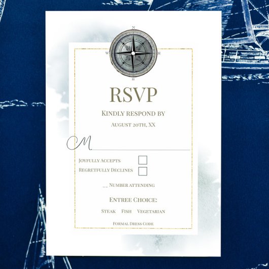 Vintage Nautical Compass-Hochzeit RSVP Karte