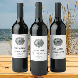 Vintage Nautical Compass-Hochzeit Weinetikett