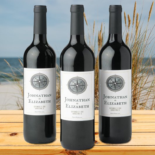 Vintage Nautical Compass-Hochzeit Weinetikett