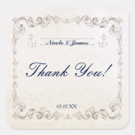 Vintage Nautical Elegant Beach Hochzeitsticker Quadratischer Aufkleber