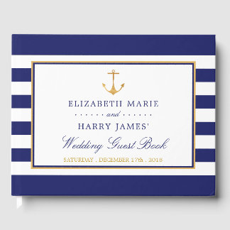 Vintage Nautical Gold Anchor, Navy & Gold Hochzeit Gästebuch
