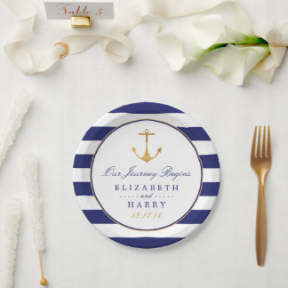 Vintage Nautical Gold Anchor, Navy & Gold Hochzeit Pappteller