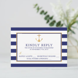 Vintage Nautical Gold Anchor, Navy & Gold Hochzeit RSVP Karte
