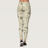 Vintage Nautical Map Pattern with Ships & Compass Leggings (Rückseite)