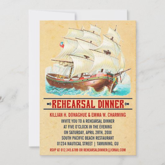 Vintage Nautical Probe Dinner Einladungen (Vorderseite)