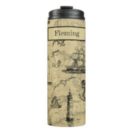 Vintage Nautical Travel Ships, die Ihren Namen sch Thermosbecher