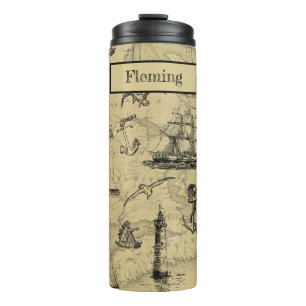 Vintage Nautical Travel Ships, die Ihren Namen sch Thermosbecher