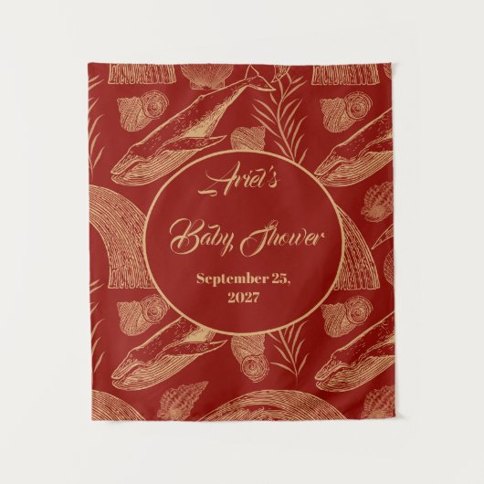 Vintage Nautical Whale Red Baby Dusche Wandteppich (Vorderseite)