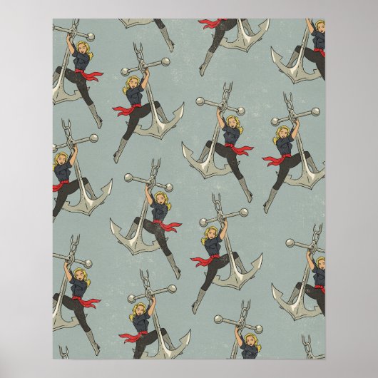 Vintage-Nautik-Muster Poster (Vorne)
