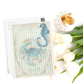 Vintage Nautikkrebse und Seepferd Postkarte