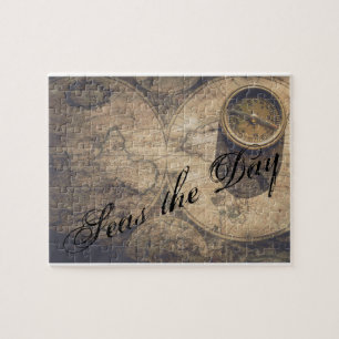 Vintage Nautische Karte und Kompass Puzzle