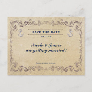 Vintage-nautische Strandhochzeit Save The Date Kar Ankündigungspostkarte