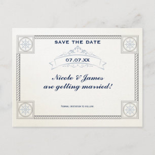 Vintage-nautische Strandhochzeit Save The Date Kar Ankündigungspostkarte