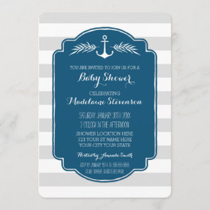 Vintage-nautische Streifen-Baby-Shower-Einladungen Einladung