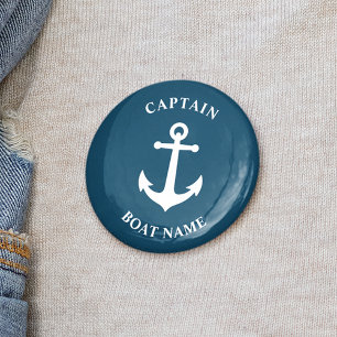 Vintage nautischer Anker Kapitän Boot Name Blau Button