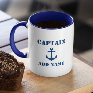 Vintage nautischer Anker Kapitäns- oder Bootsname Tasse
