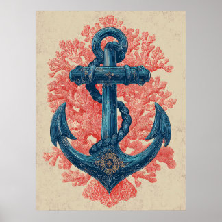 Vintage nautischer Anker mit Koralle Poster