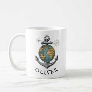 Vintage nautischer Globus und Anker Kaffeetasse