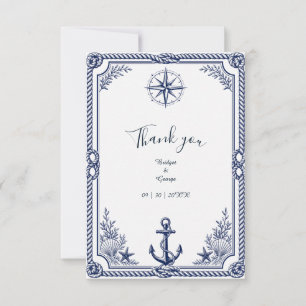 Vintage-nautischer Marine-Hochzeitskompass Dankeskarte