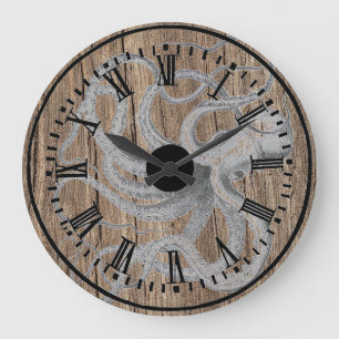 Vintage nautischer Oktopus Holz rustikal Steampunk Große Wanduhr