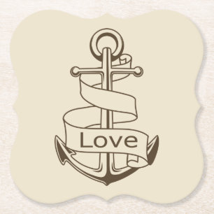 Vintage nautischer Schiffsanker Tan Liebe Hochzeit Untersetzer