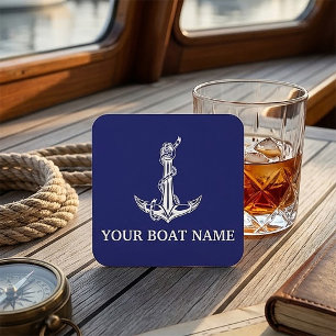 Vintage nautisches Ankerseil Boot Name Rechteckiger Pappuntersetzer