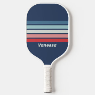 Vintage-nautisches Blau mit Namensstreifenmuster Pickleball Schläger