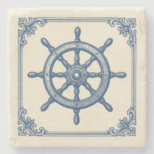 Vintage nautisches blaues Kapitänsrad Steinuntersetzer