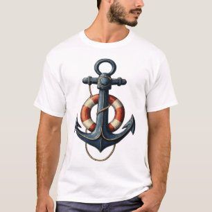 Vintage nautisches Schiff Anker & Rettungsring Gra T-Shirt