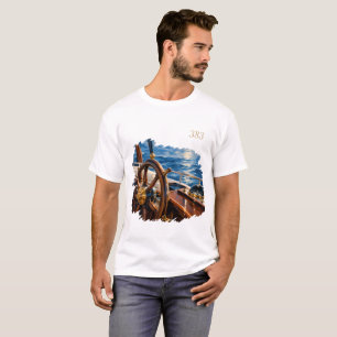 Vintage-Nautisches T-Shirt – Schiffsschwungrad und