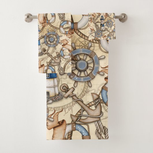 Vintage Navigation Map Collage Badhandtuch Set (Insitu)