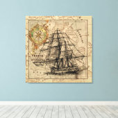 Vintage Navigationskarte des Schiffes Leinwanddruck (Insitu (Holzboden))