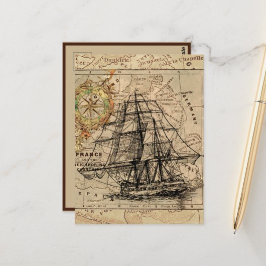 Vintage Navigationskarte des Schiffes Postkarte (Vorderseite/Rückseite Beispiel)