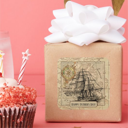 Vintage Navigationskarte des Schiffes Quadratischer Aufkleber (Party)