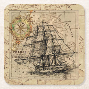 Vintage Navigationskarte des Schiffes Rechteckiger Pappuntersetzer