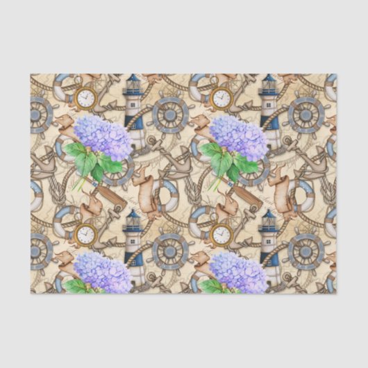 Vintage Navigationskarte mit Hydrangea Seidenpapier (Vorderseite)