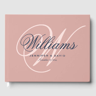 Vintage Navy Blau Blush Schriftzug Hochzeit Gästebuch
