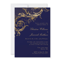 Vintage Navy Blau Gold Blumen Probeessen