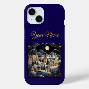 Vintage Navy Blau & Gold Weihnachten iPhone 15 Hül Case-Mate iPhone Hülle