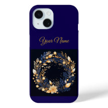 Vintage Navy Blau & Gold Weihnachten iPhone 15 Hül