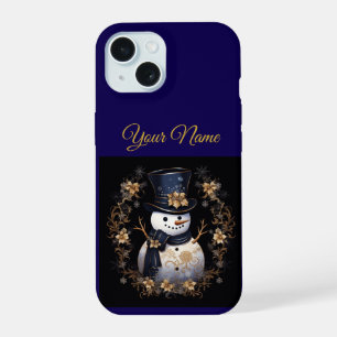 Vintage Navy Blau & Gold Weihnachten iPhone 15 Sli Hülle