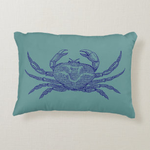 Vintage Navy Blue and Ocean Green Sea Crab Dekokissen