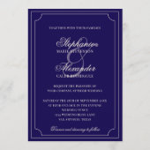 Vintage Navy Blue Checkered Old Money Wedding Einladung (Rückseite)