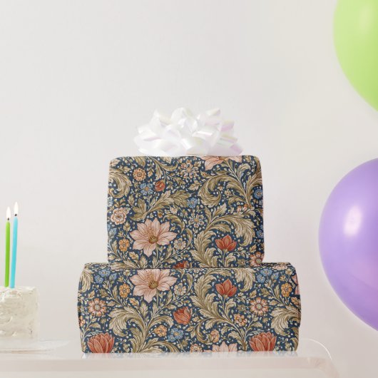 Vintage Navy Blue Floral Geschenkpapier (Partygeschenke)