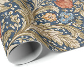 Vintage Navy Blue Floral Geschenkpapier (Rolleneckpunkt)