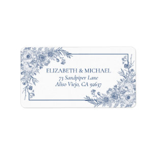 Vintage Navy Blue Floral Line Rücksendeadresse Adressaufkleber